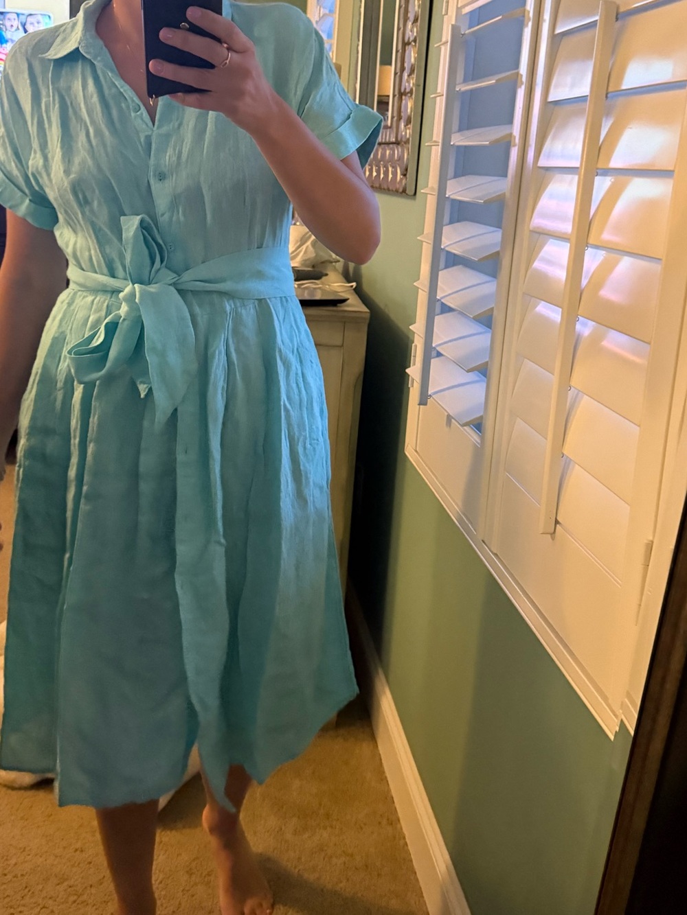 TALBOTS Sutton Shirtdress Cross Dye 100% Linen in light aqua size 10